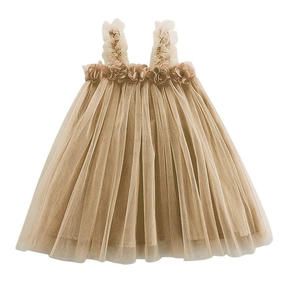 WEAIXIMIUNG Robes de Retour à la Maison 2024 Manches Longues Filles Tout-Petits Sans Manches en Maille Fleurs Robe de Fête de Vacances Robes de Fête Dansante Vêtements 18-24 Mois