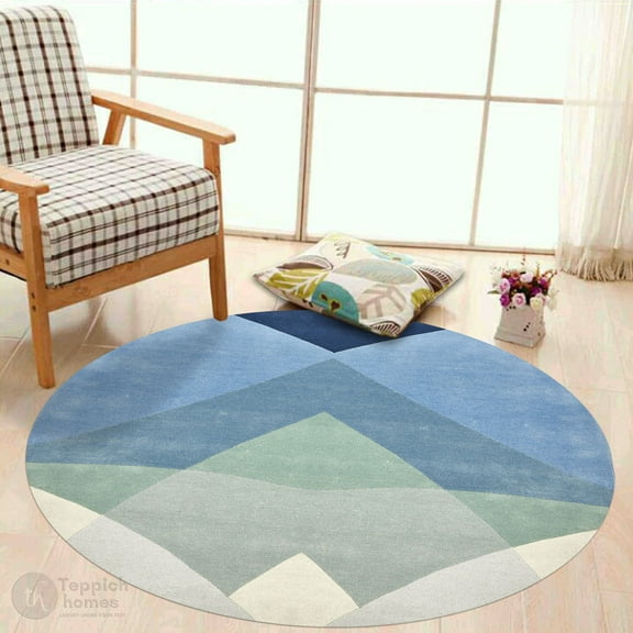 Wool Rug 5X5, Tufted Carpet, Blue Color, Area Rug, Living, Bed, room, Handmade Rugs
