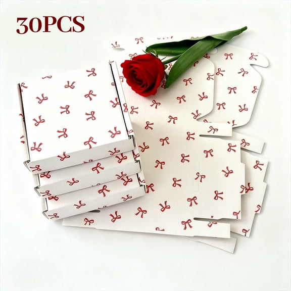 30Pcs Mini Gift Boxes with Bow Patterns, White Cardboard Boxes with Bow Design for Party Favors, Wedding, Birthday, Valentine's Day Gift Wrapping, Ideal for Small Jewelry, Treats, 3.94×3.54×0.79inch
