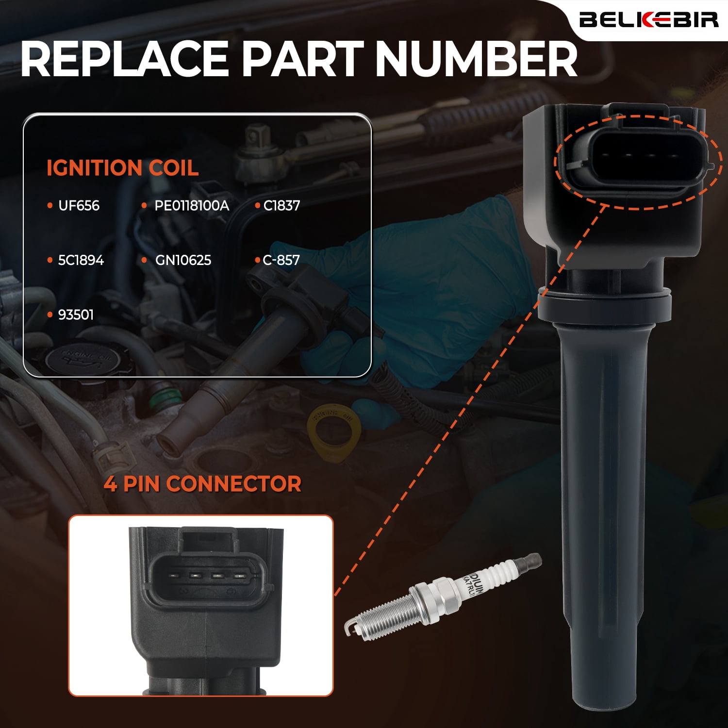 4PCS Ignition Coil Packs & Iridium Spark Plugs Compatible with 2.0L 2.5L 2012-2019 Mazda 3, 2016-2018 3 Sport, 2014-2017 Mazda 6, 2016-2020 CX-3, 2013-2018 CX-5, 2016-2018 MX-5 Miata Replace UF656