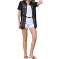 thumbnail image 2 of INSPIRE CHIC Women's Swimsuit Cover Up Button Down Short Sleeve Crochet Coverups S Black, 2 of 6