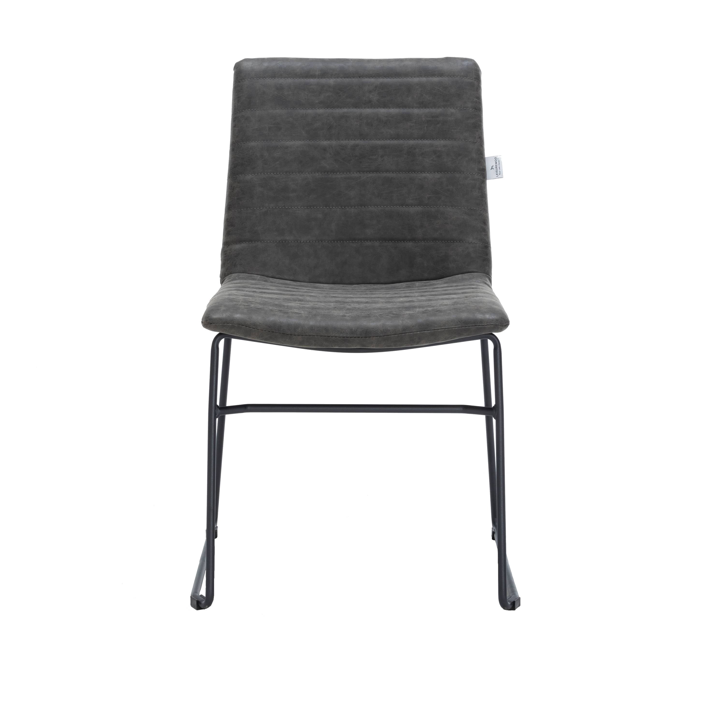 LeisureMod Ergonomic Office Chair Upholstered Leather Guest Side Chair Padded Seat and Back Desk Chair with Powder-Coated Stainless Steel Base Zylar Collection in Charcoal