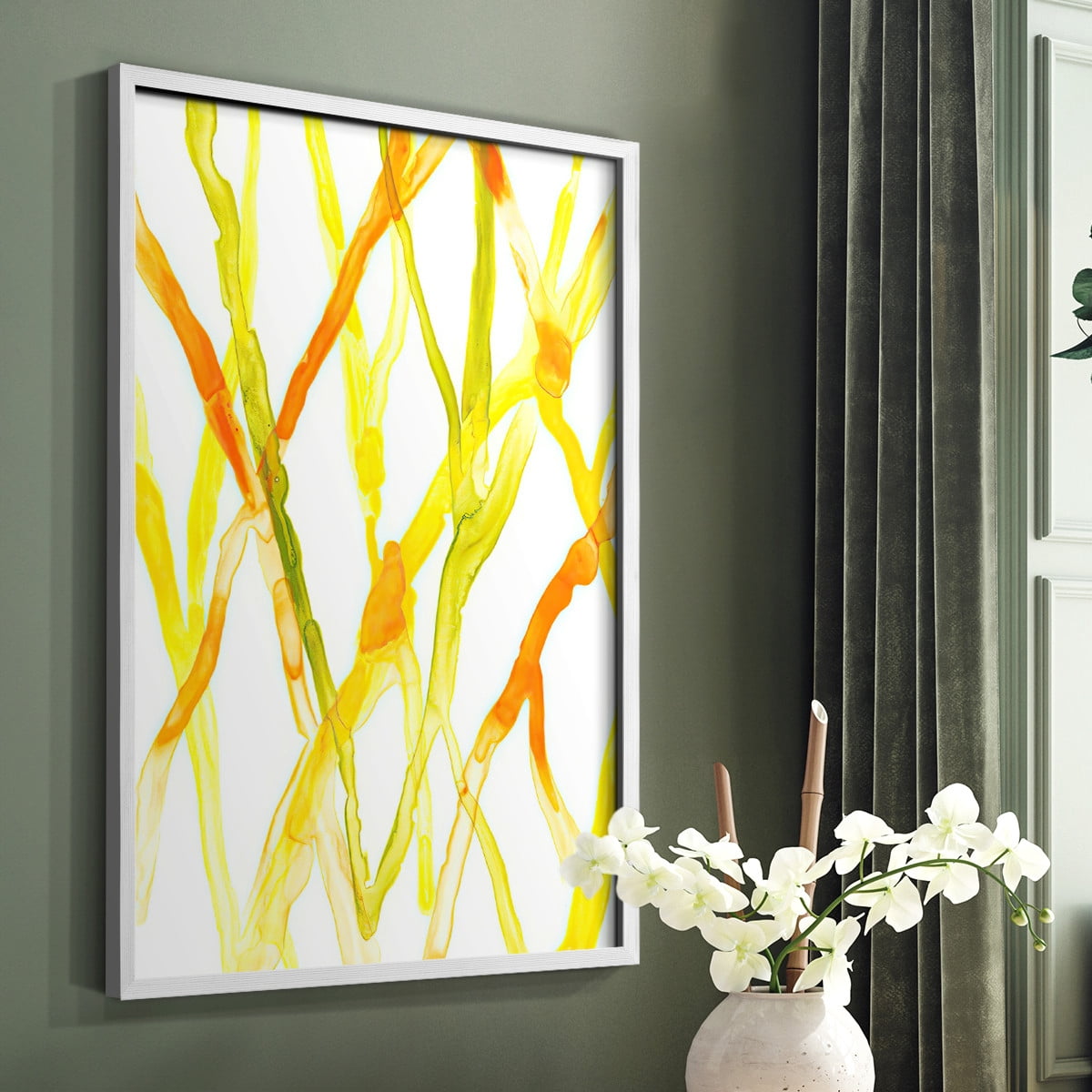 Runnel III Framed Print in White Solid Wood Framed Print No Nail Hanging