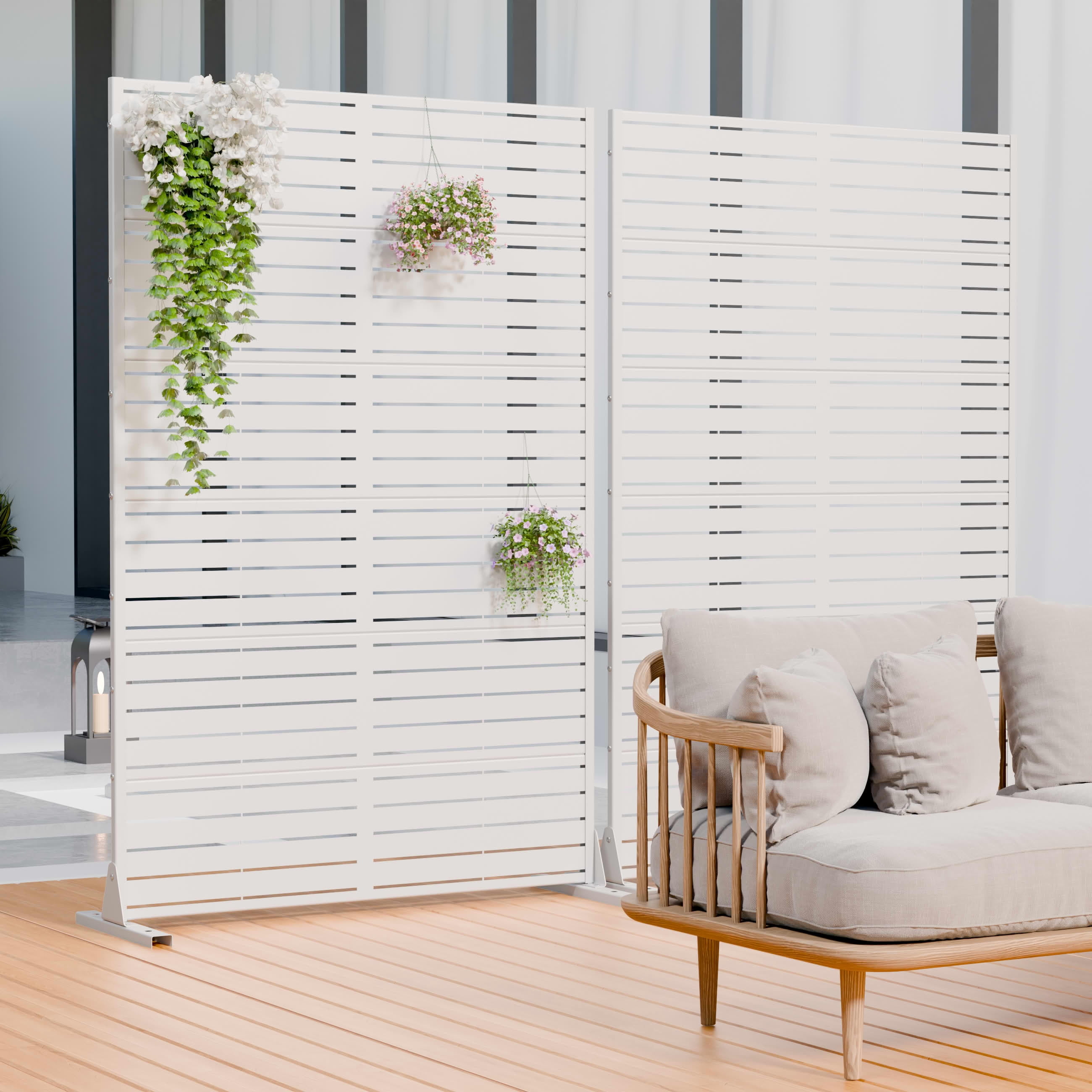 MAYEERTY 2-Piece Outdoor Metal Privacy Screen 6ft × 4ft White, 6-Panel Classic Louvered, Rust-Resistant for Patio