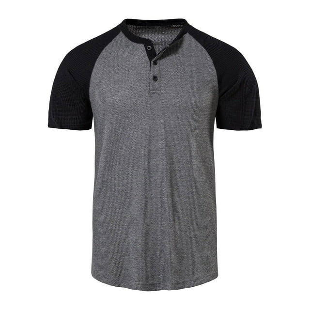 Besolor Mens Short Sleeve Shirts Summer Classic Knitted Crewneck Button Color Block Tops Workout Athletic Tees