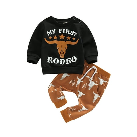 

sdghg Baby Boys Girls 2 Pieces Outfit Letter Cattle Head Print Round Neck Long Sleeve Sweatshirts Tops + Elastic Waist Long Pants Set