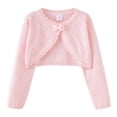 thumbnail image 2 of Girls Bow Knit Cardigan Sweater – Long Sleeve Open Front Bolero Shrug with Bowknot, Soft Cotton Knitted Outerwear for Autumn Casual Wear, 1-9 Years, 2 of 3