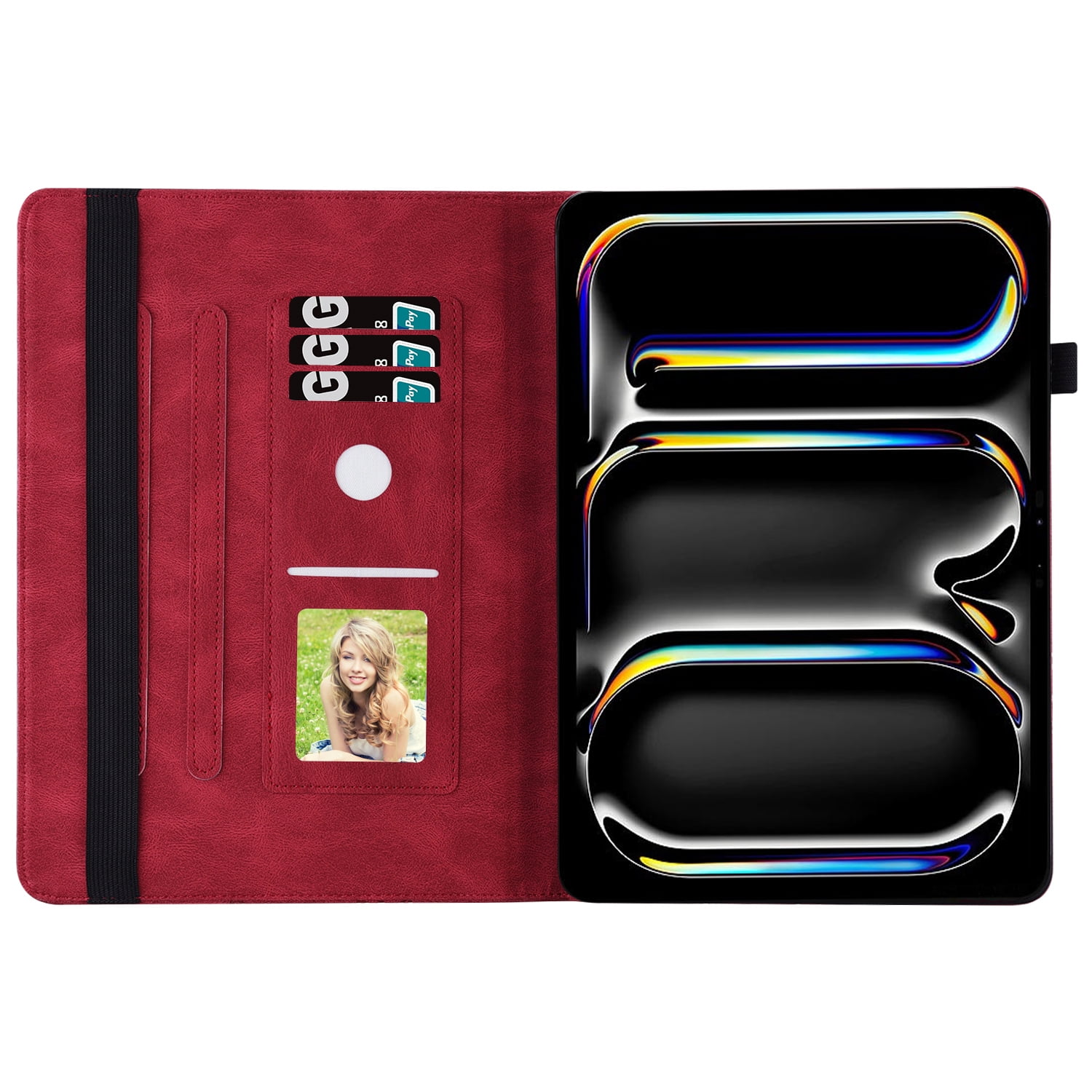 Allytechgroup iPad Pro 13 Case Cover, Stylish Big Butterfly Design PU Leather Smart Cover Auto Sleep Wake Pencil Holder Flip Stand Shockproof Bumper Case for Apple iPad Pro 13" 2024 M4, Red
