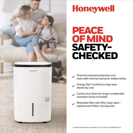 Honeywell - Smart WiFi Energy Star Dehumidifier for Basements & Rooms Up to 4000 Sq.Ft. with Alexa Voice Control & Anti-Spill Design - White