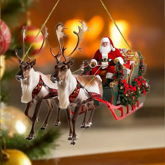 HmNPlay Christmas Hanging Ornaments - Santa Sleigh Acrylic Pendants, Shatterproof Flat Decor for Tree Home Festival Party, Holiday Decoration Gifts