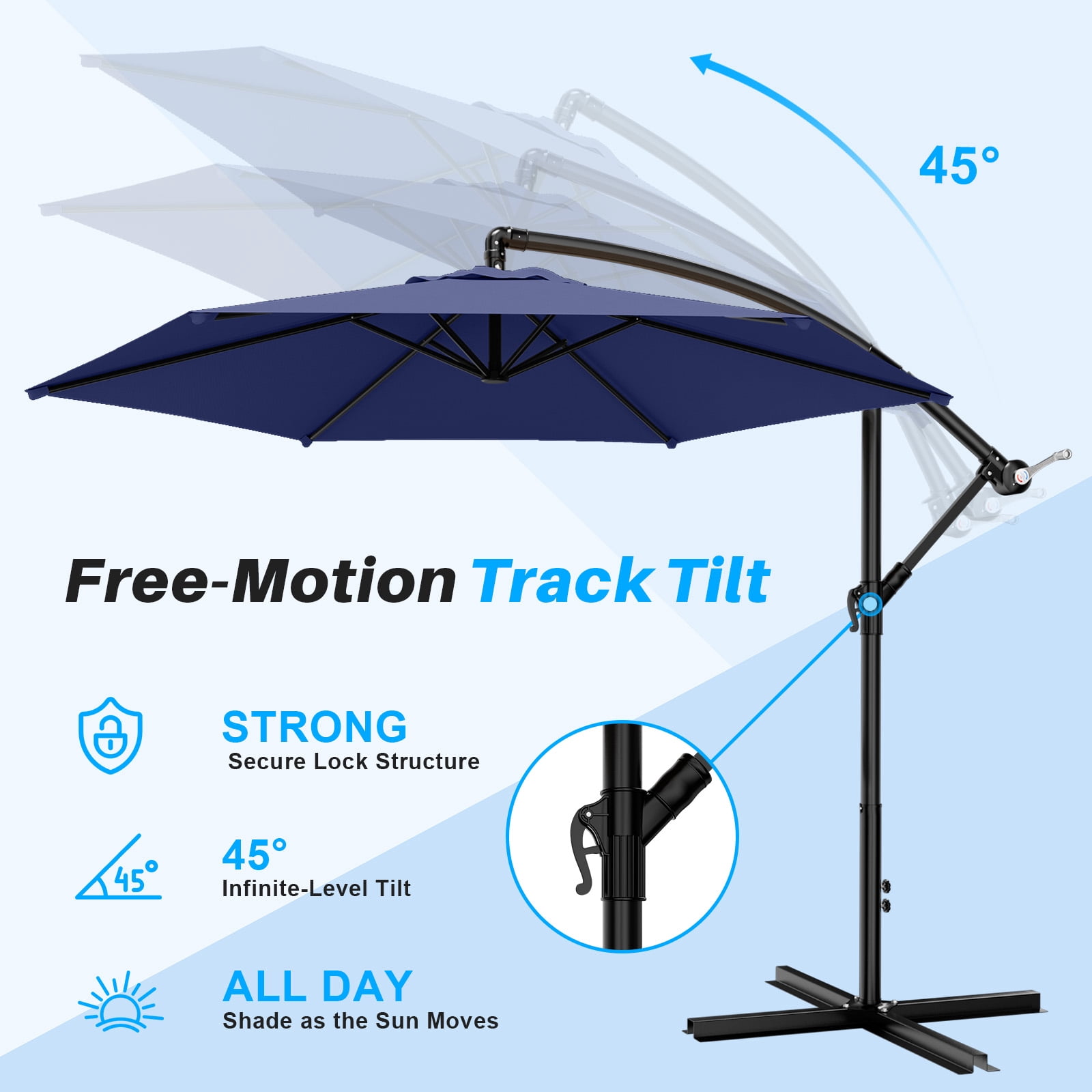 Easthome 10ft Offset Hanging Market Patio Umbrella for Backyard, Poolside, Lawn and Garden w/Easy Tilt Adjustment, Polyester Shade, 6 Ribs - Navy
