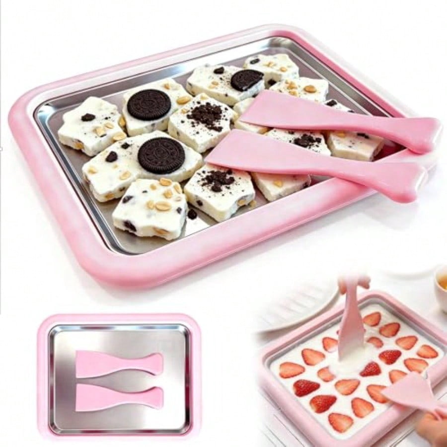 Rolled Ice Cream Maker2026 New Rolled Ice Cream Maker Kit DIY Rolled Ice Cream Tray with 2 Scrapers Perfect for Family Fun Homemade Desserts Pink