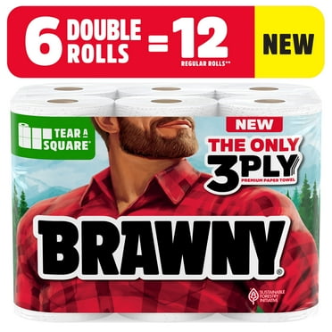 Brawny Tear-a-Square 3-Ply Paper Towels, 6 Double Rolls