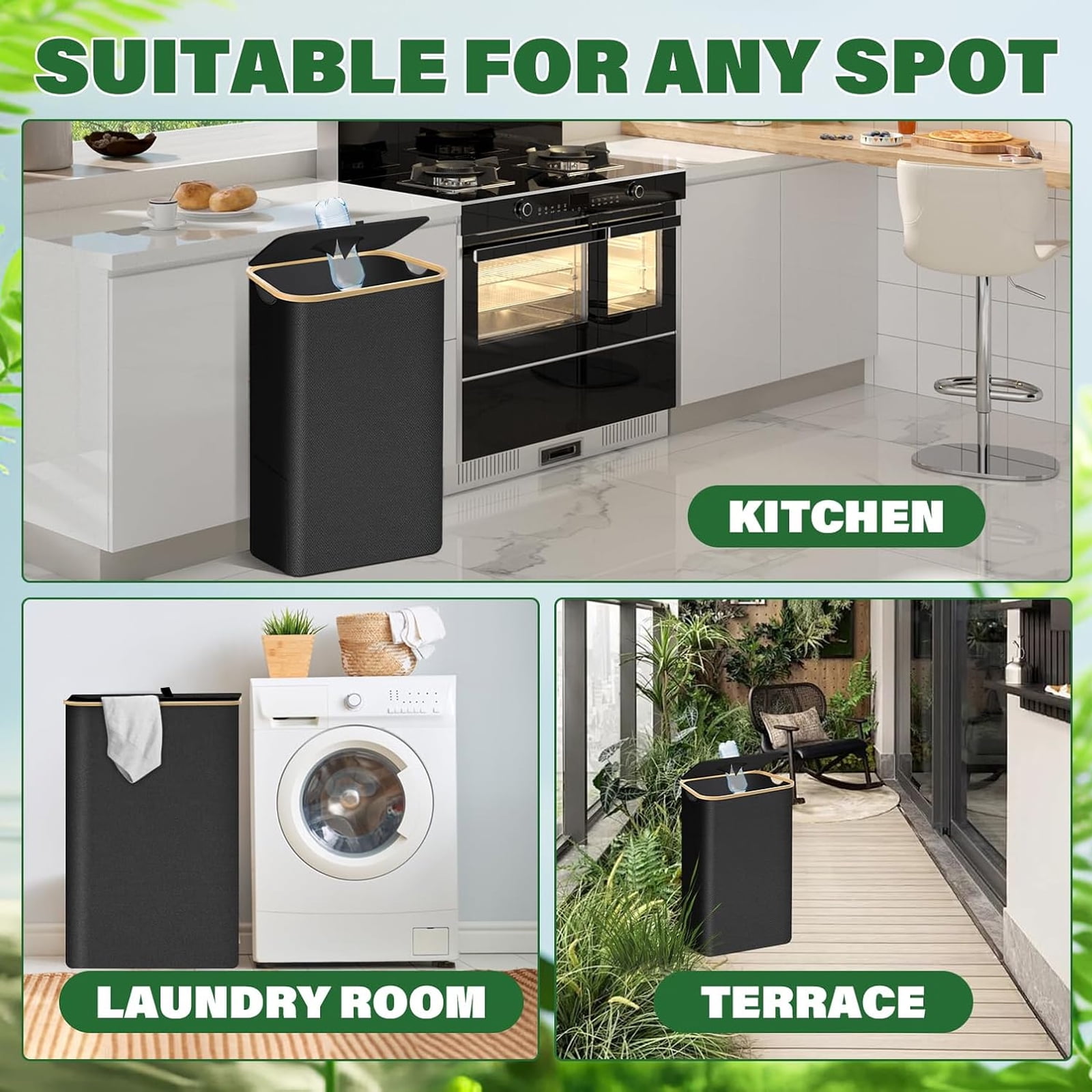 Large Recycling Bin for Kitchen 26 Gallon, 100L Recycle Bin with Lid & 2 Inner Bag, Trash Can for Bottles Cans Cartons Plastice Stickers, Black