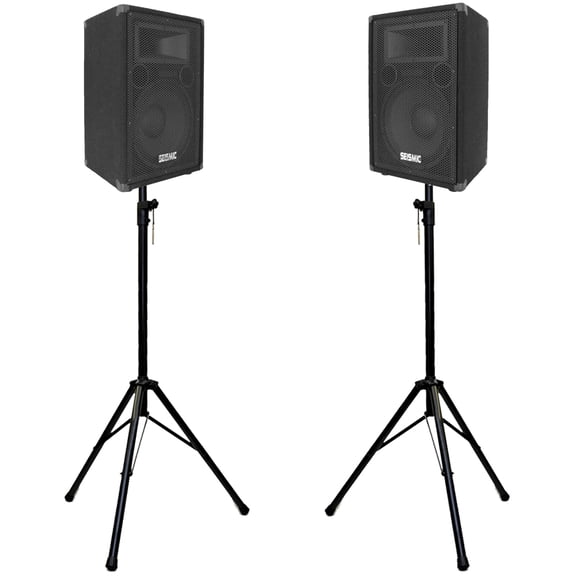 Seismic Audio Pair of Premium 12" PA/DJ Speaker Cabinets with two Tripod Speaker Stands - FL-12P-PKG1