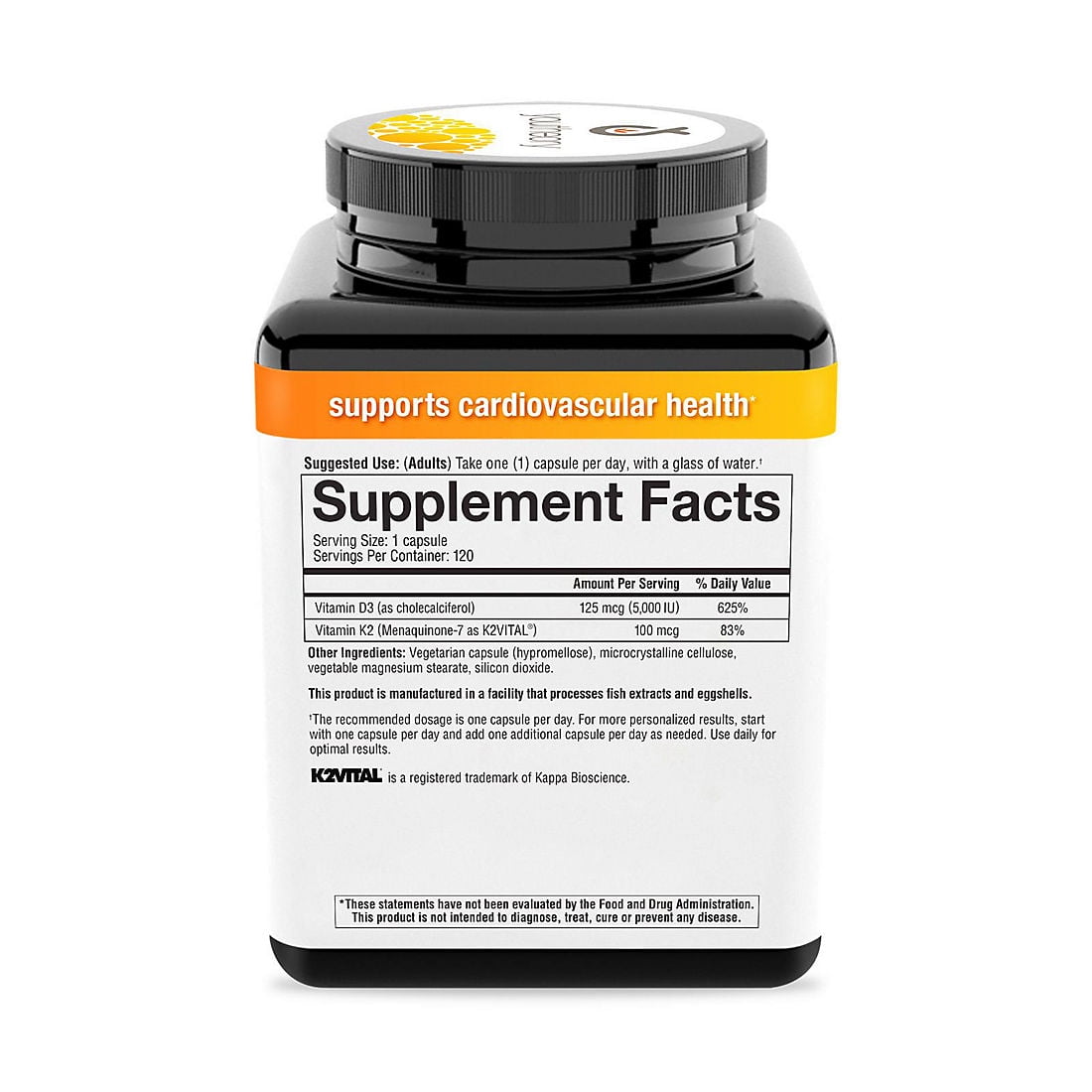 Youtheory K2 and D3 Daily Vitamin Supplement for Calcium Absorption, Bone Strength and Cardiovascular Support, 120 Vegetarian Capsules