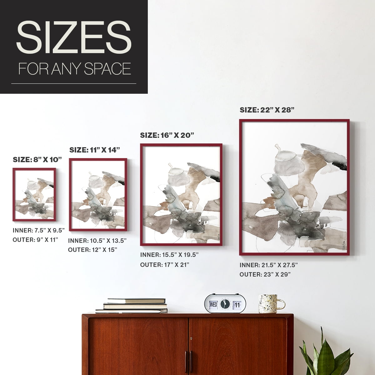 Untitled VIII V31 Framed Print in Red Solid Wood Framed Print No Nail Hanging