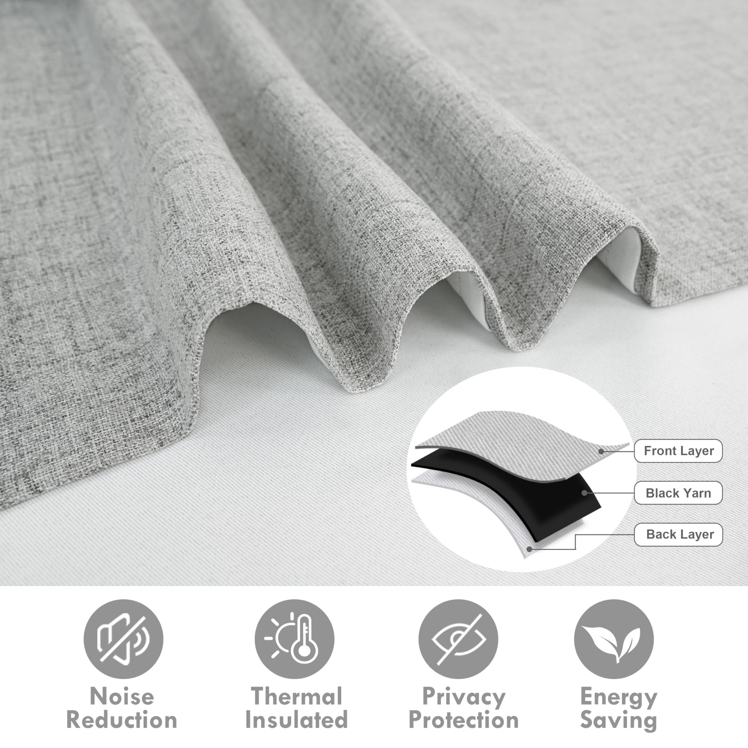DriftAway Double Layer Linen Blackout Tie Up Curtains Thermal Insulated Fully Lined Balloon Roman Shade Bathroom Window Adjustable Rod Pocket for Small Window 25 Inch by 47 Inch Gray