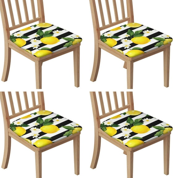 Lemons and Daisies Seat Covers for Dining Room Chairs Set Of 4,Stretch Printed Washable Chair Seat Cover with Elastic Ties and Button,Removable Waterproof Couch Cushion Covers