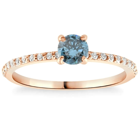 Pompeii .60Ct Blue & White Diamond Engagement Ring 14k Rose Gold (G/H,VS1)