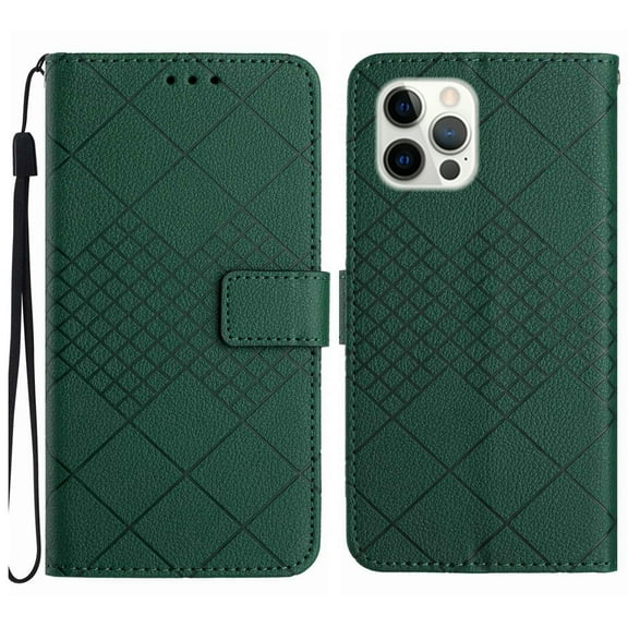 Dteck for Apple iPhone 15 Pro Max Magnetic Case, Premium PU Leather Folio Flip Wallet Case with Card Holder Cash Slot Lanyard Strap Kickstand Function Embossed Pattern Slim Shockproof Cover, green