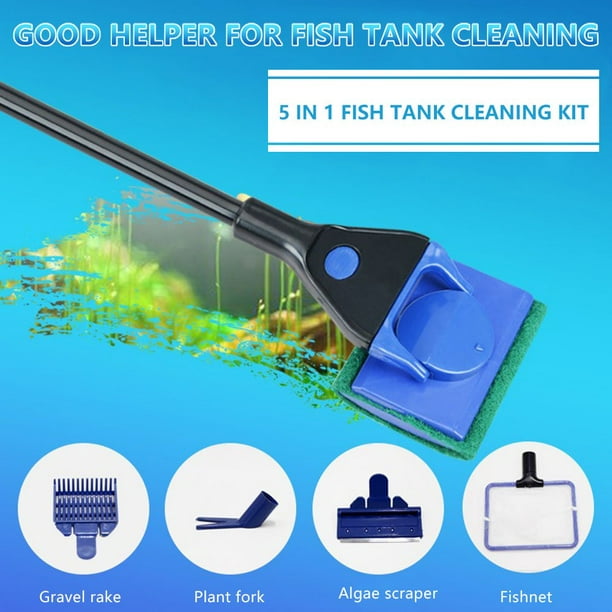 CNKOO 5 In 1 Fish Tank Aquarium Cleaning Tool Algae Scraper Fishnet Cleaner  Kit 