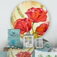 thumbnail image 2 of Designart 'Blossoming Red Poppies In Wheat Fields II' Traditional Circle Metal Wall Art 11x11 - Disc of 11, 2 of 5