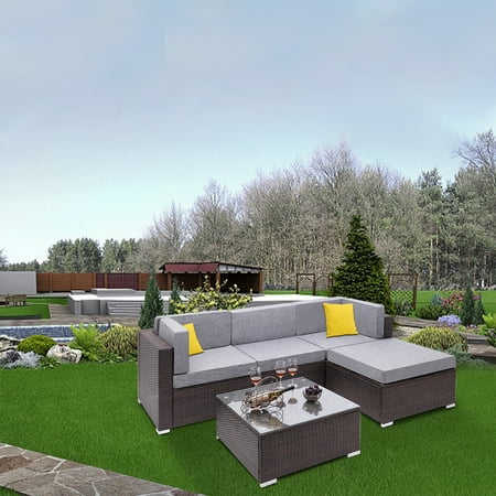 Luxury Patio Furniture Dallas Outdoor Wicker Conversation Sets, All-Weather PE Rattan Wicker Furniture Sofa, 4 Seater Luxury Comfort Grey Waterproof Wicker Couch, Conversation Set for Backyard Poolside Porch Garden, S7652 ()