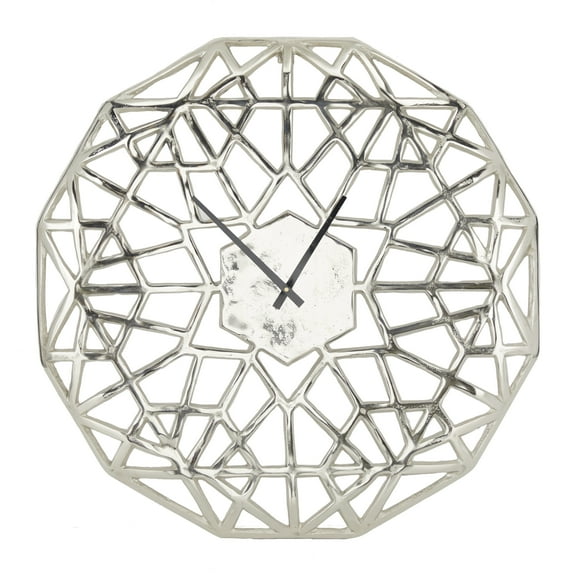 DecMode 24" Silver Aluminum Geometric Wall Clock with Cut Out Design