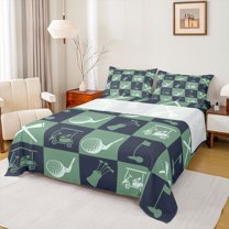 Feelyou Kawaii Golf Car Twin Sheet Sets, Eat Sleep Sleep Twin Fitted Sheet, Cartoon Ball Gaming Gamer Flat Sheet, Super Cozy Room Decor, 3pcs