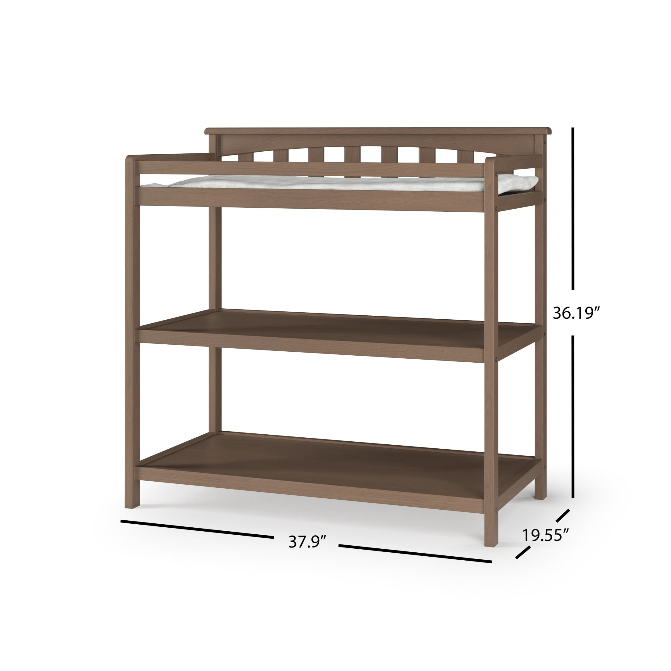 Child Craft Flat Top Changing Table with Pad & Strap, 2 Storage Shelves, Anti-Tip Kit, Dusty Heather