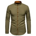 thumbnail image 2 of Blusa y camisa de manga larga con cuello alto para hombre, informal, lisa, a la moda, con botones, de poliéster, 2 of 7