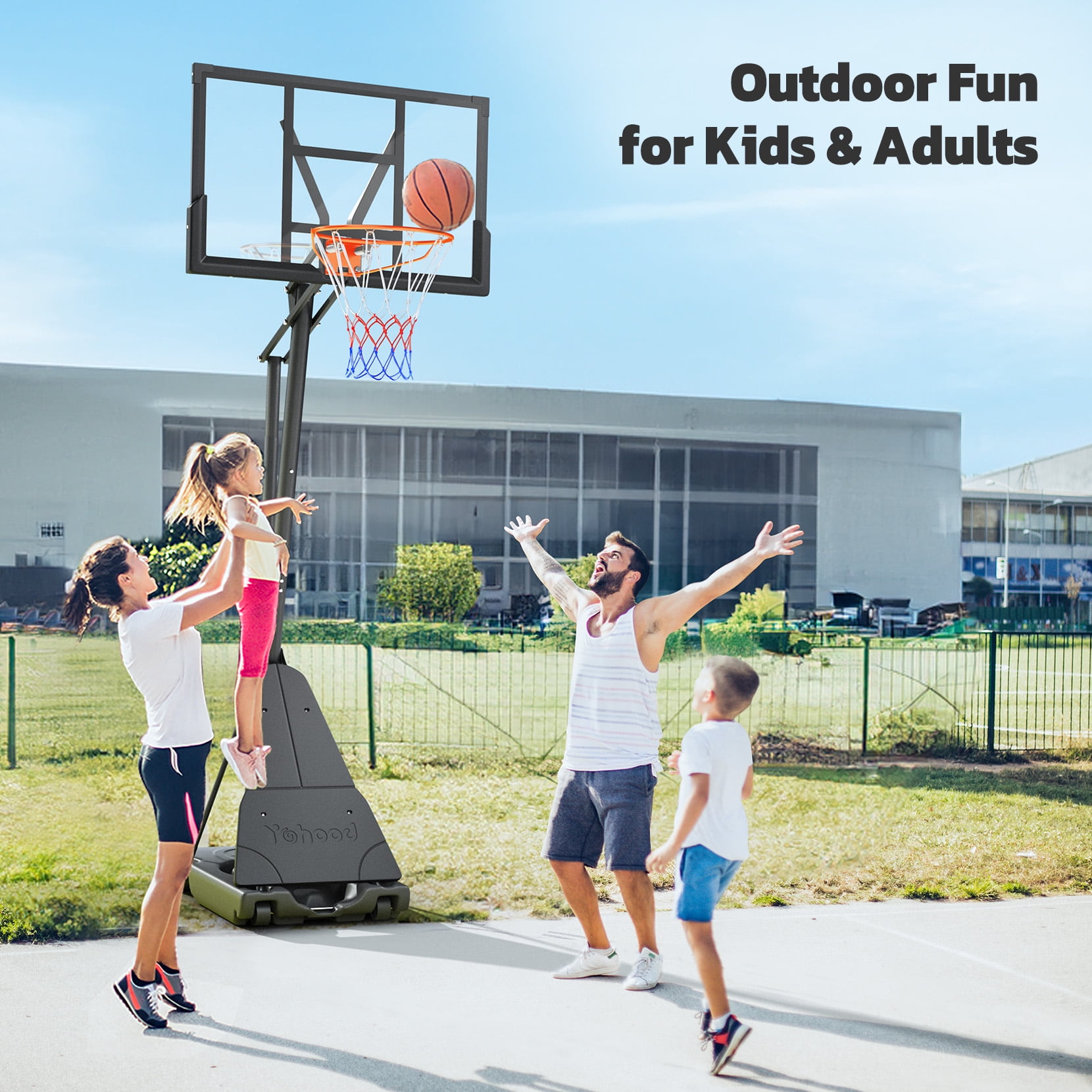 Tonbux Basketball Hoop Outdoor Portable, 10ft Quickly Adjustable Basketball Goal System with 44 Inch PC Backboard & Wheels for Court/Backyard/Driveway