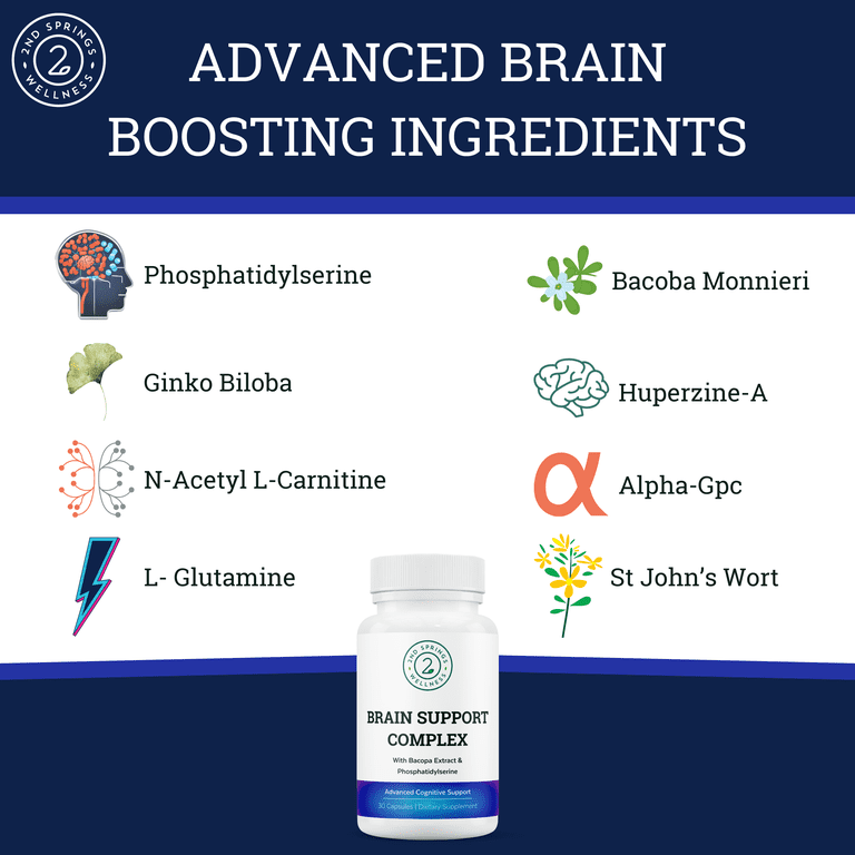 huperzine a acetyl l carnitine 2nd Springs Brain Support Complex - Advanced Cognitive Support Supplement  with Ginkgo Biloba, Bacopa Monnieri, Phosphatidylserine, Huperzine-A, St.  John's Wort - 30 Ct