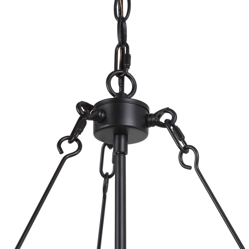 LNC 3-Light Rustic Barrel Chandelier with Faux Wood Finish and Matte Black Accents