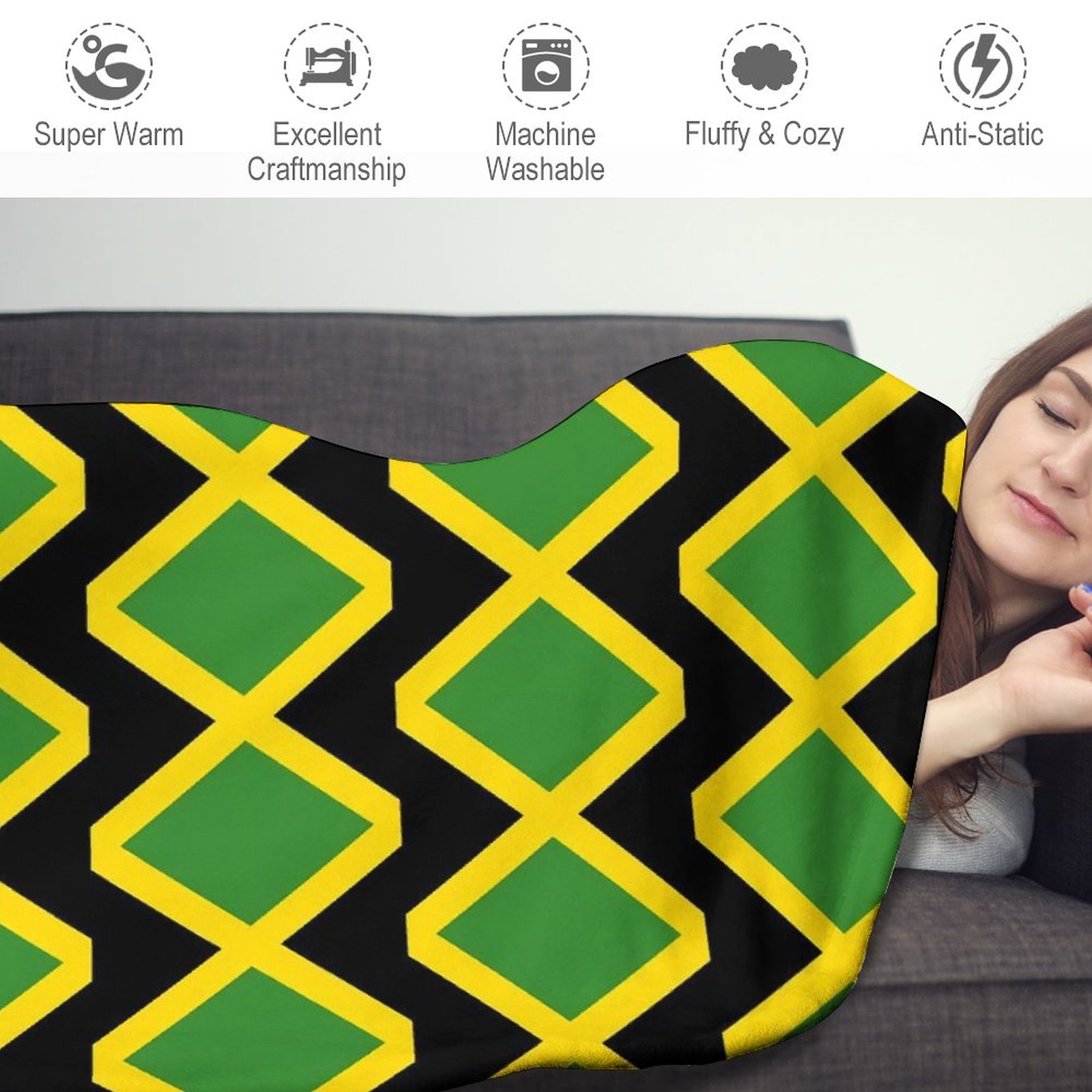 Jamaican Flag Round Flannel Blanket Quality Soft Warm Jamaica Cushion 