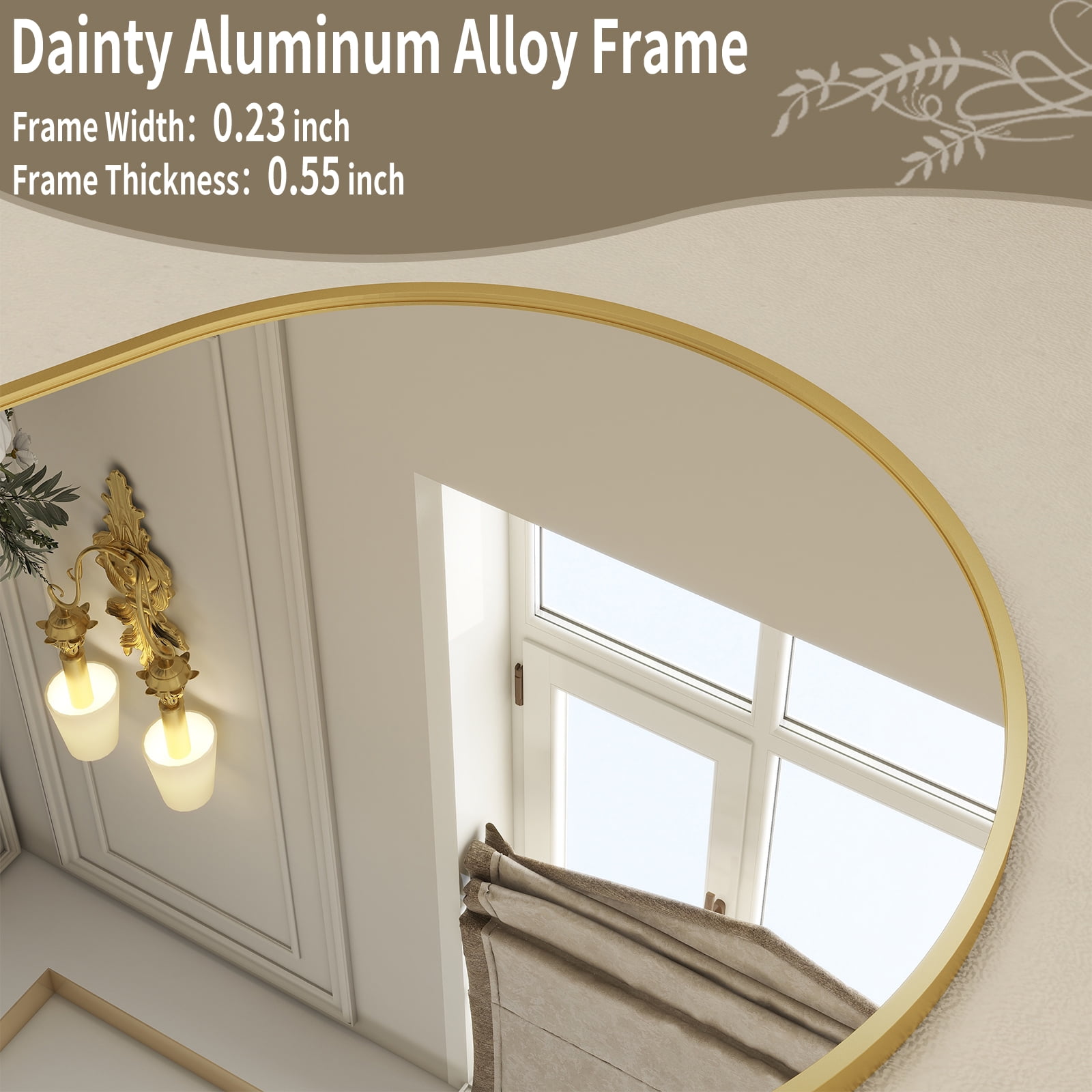 BEAUTYPEAK 24"x 36" Bathroom Mirror Wall Vanity Arched Mirror, Gold