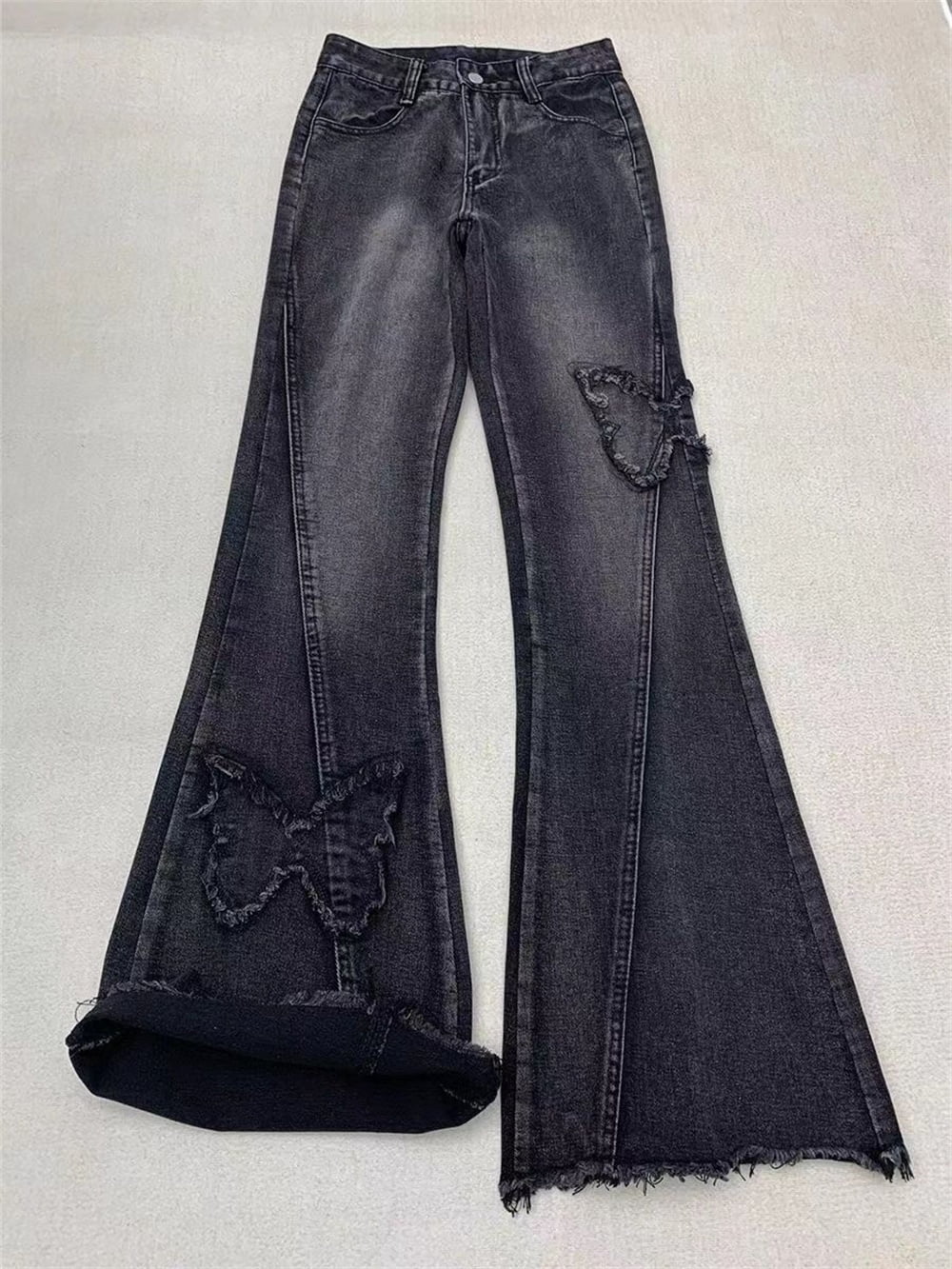 Harajuku Denim Trousers Y2k Trashy Emo 2000s Clothes Women's Blue