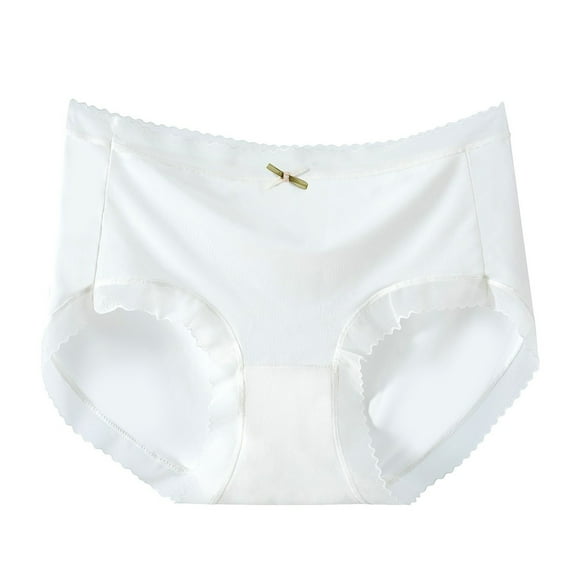 Sunvit-Panties Juniors White Cotton Mid-Waist Briefs - Size M, Lace Trim & Bow Detail, Breathable Comfortable Everyday Underwear for Teens