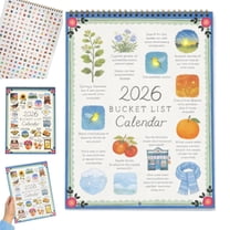 2 Pcs Bucket List Calendar 2026, 12 Months Spiral Wire Bound Art Watercolor Wall Calendar with Illustrated Pages & DIY Design, Monthly Planner for Home Office Decor (C)