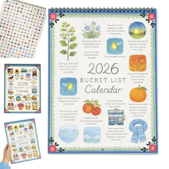 Bucket List Calendar 2026, 2026 Inspirational 12-Month Wall Calendar with Illustrated Pages & DIY Design, 2026 To Do List Calendar Monthly Calendar Planner Decor (C)