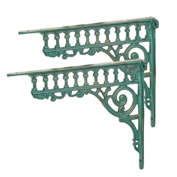 Sungmor Soportes Verdes de Hierro Fundido 10.6" para Estantes, Soporte de Ángulo Decorativo Vintage, 2 pzs para Puerta y Ménsulas, Soporte de Estante Flotante Montado en Pared
