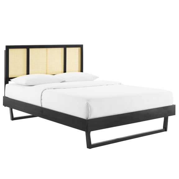 Modway Kelsea Cane and Wood Full Platform Bed With Angular Legs in Black