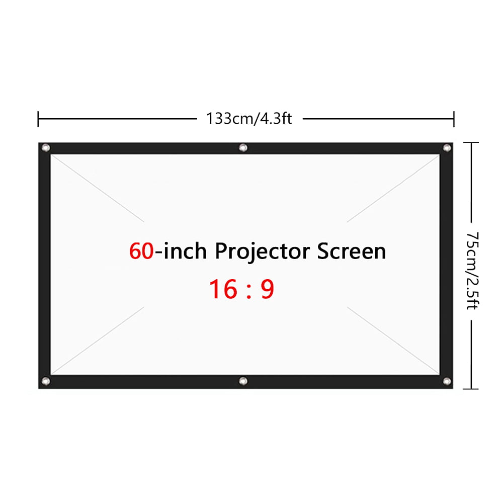 Projection Screen,16:9 HD 4K Foldable Portable White Projector Screen Support 160 Degrees Viewing Angle for Outdoor Indoor School Home Theatre Cinema X 75CM 60-133cm H W