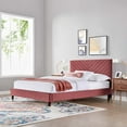 thumbnail image 2 of Platform Bed Frame, Queen Size, Pink, Velvet, Modern Contemporary, Bedroom Master Guest Suite Room, 2 of 5