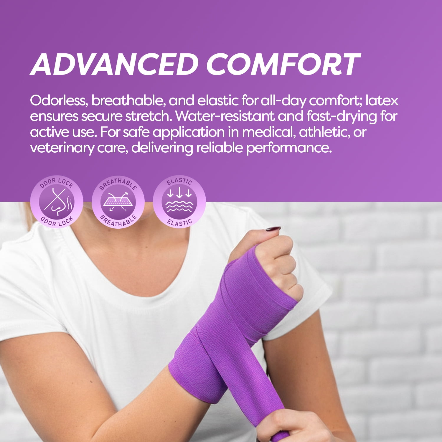Dynarex Sensi-Wrap Self-Adhesive Bandages, 30-Pack, 1" x 5 yards, Purple, Latex, Colored Elastic Cohesive Athletic Tape, Tattoo Grip & Vet Wrap