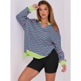 thumbnail image 5 of Women's Plus Size V-Neck Pullover Rose Red Stripe Sweatshirt - Casual Oversized Long Sleeve Top, Spring/Autumn/Winter, S-2XL, 5 of 8
