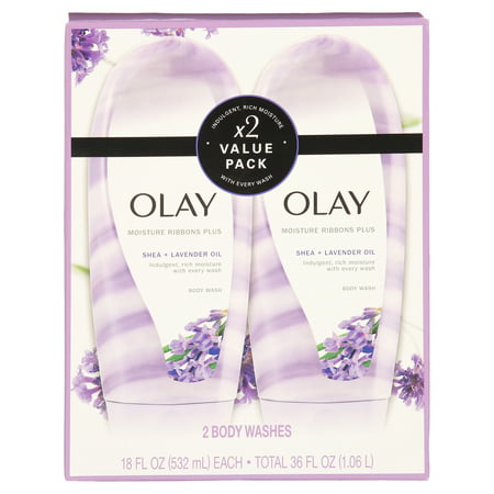 Olay Moisture Ribbons Plus Shea + Lavender Oil Body Wash, 18 oz, Twin Pack