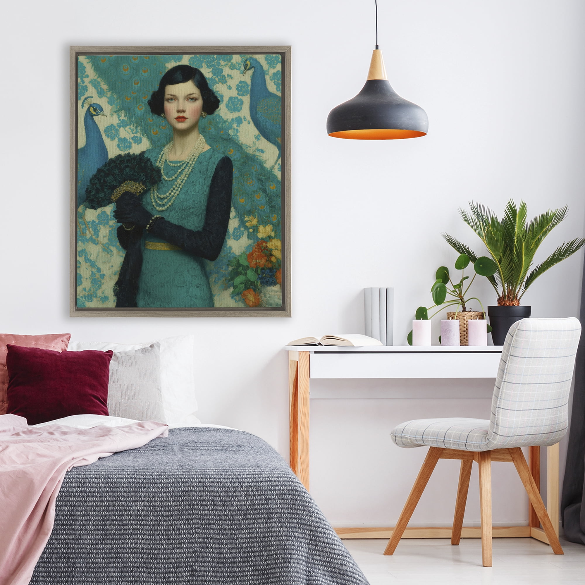 Stupell Industries Vintage Peacock Poise Brown Framed Floater Canvas Wall Art, design by A Barefoot Stylist