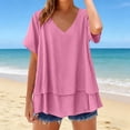 thumbnail image 5 of Aboser Cotton Linen Shirts for Women Elegant V Neck Tunic Tops Going Out Top Lightweight Short Sleeve Blouses Loose Fit Layered Tiered T Shirt, 5 of 9